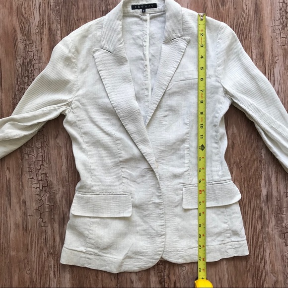 Theory One Button Linen Pin Striped White Blazer 0 - Picture 12 of 12